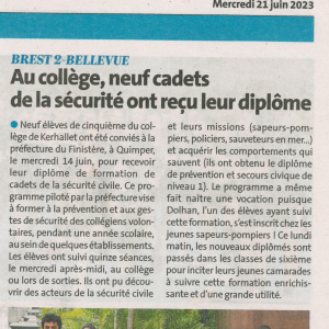 Article Diplôme Cadets Télég 21-06-23